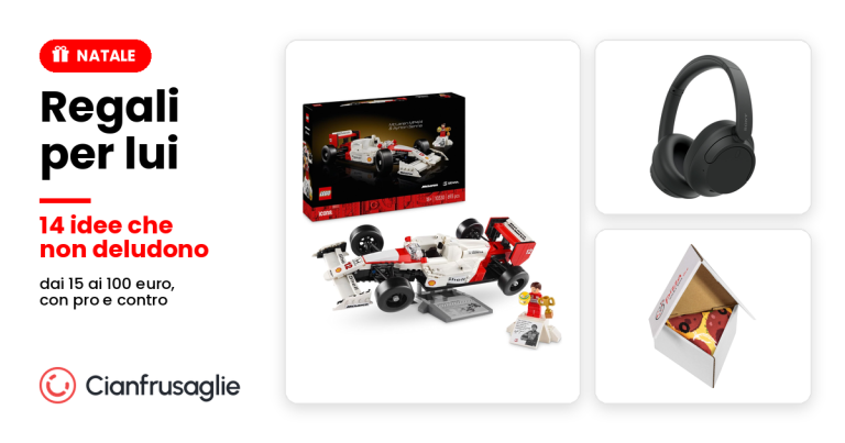 Regalo Natale uomo: LEGO McLaren di Senna, cuffie Sony WH-CH720N e calzini Pizza Socks Box tra le idee per lui