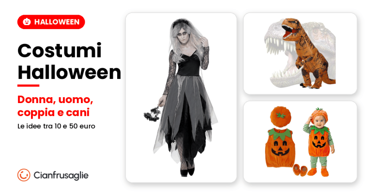 Costumi Halloween per donna, uomo e coppia: sposa cadavere, T-rex gonfiabile e costume da zucca per neonati