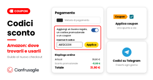 Codice sconto Amazon: come inserirlo nel checkout, con campo codice promozionale, coupon e smartphone Telegram